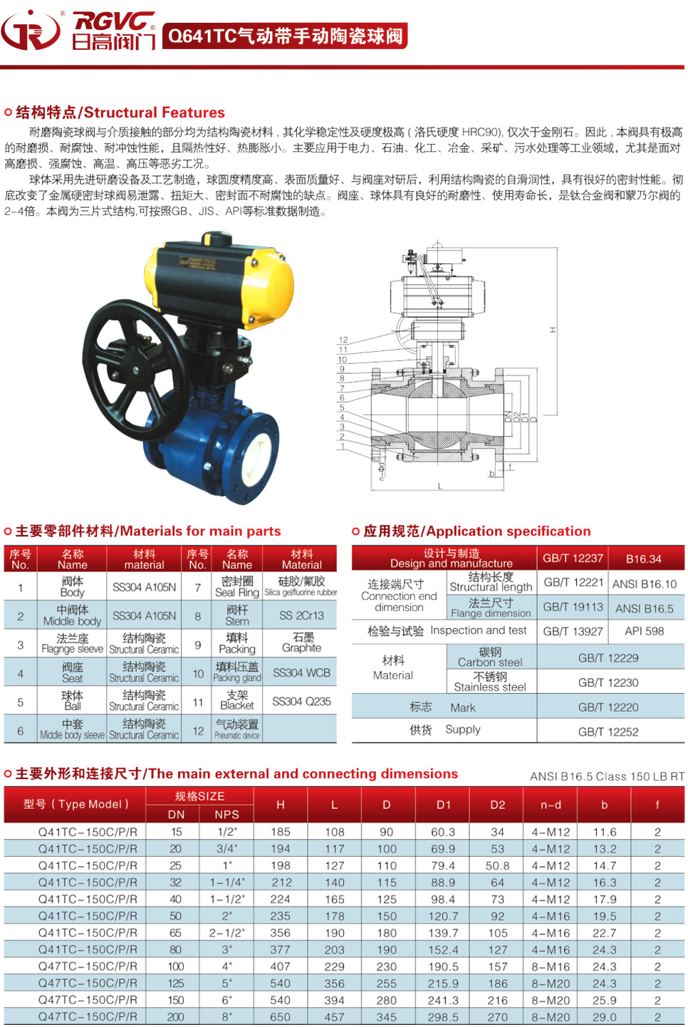 Q641TC氣動帶手動陶瓷球閥